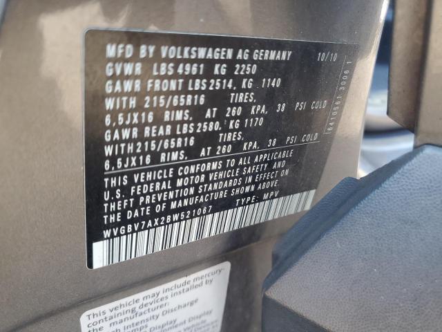 WVGBV7AX2BW521067 - 2011 VOLKSWAGEN TIGUAN S SILVER photo 12