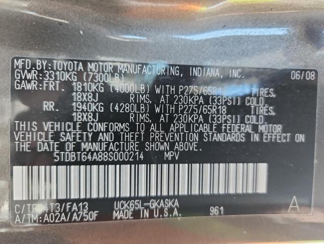 5TDBT64A88S000214 - 2008 TOYOTA SEQUOIA SR5 BROWN photo 14