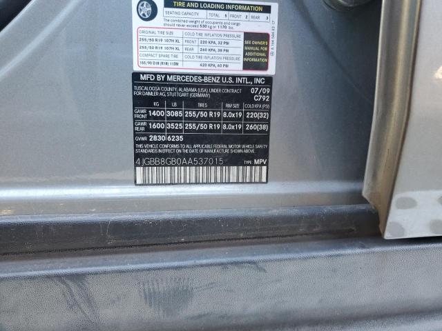 4JGBB8GB0AA537015 - 2010 MERCEDES-BENZ ML 350 4MATIC GRAY photo 12