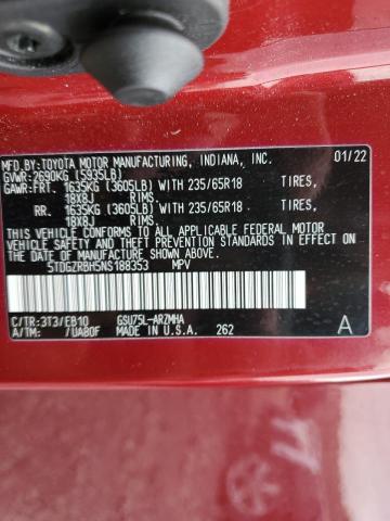 5TDGZRBH5NS188353 - 2022 TOYOTA HIGHLANDER XLE Червоний фото 14