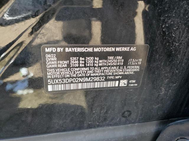 5UX53DP02N9M29832 - 2022 BMW X3 XDRIVE30I BLACK photo 13