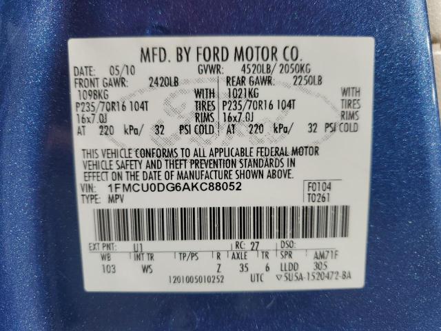 1FMCU0DG6AKC88052 - 2010 FORD ESCAPE XLT BLUE photo 12