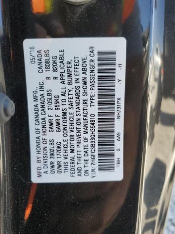 2HGFC3B33GH354810 - 2016 HONDA CIVIC EX أسود صورة 13