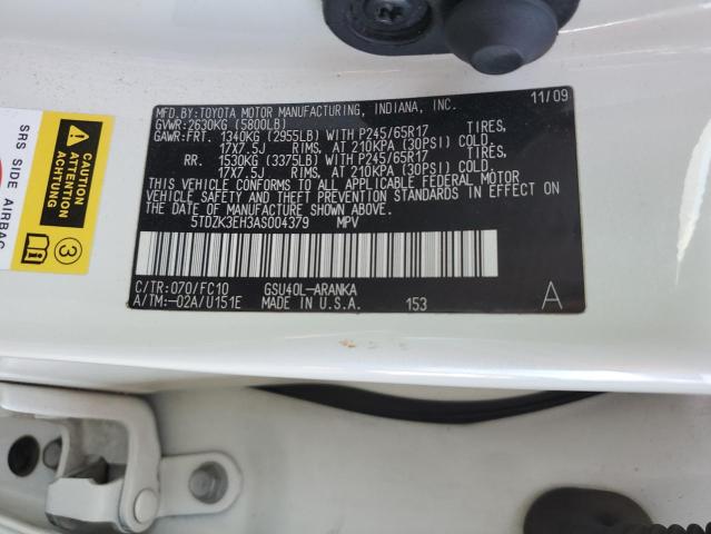 5TDZK3EH3AS004379 - 2010 TOYOTA HIGHLANDER WHITE photo 13