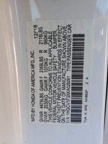 1HGCV1F3XKA026061 - 2019 HONDA ACCORD SPORT Білий фото 12