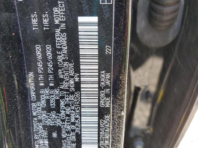 JTEZU5JR1K5193265 - 2019 TOYOTA 4RUNNER SR5 BLACK photo 13