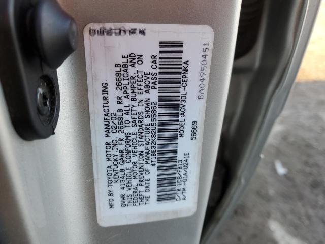 4T1BE32K82U555862 - 2002 TOYOTA CAMRY LE SILVER photo 12