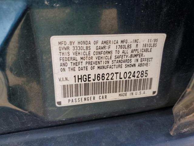 1HGEJ6622TL024285 - 1996 HONDA CIVIC DX GREEN photo 12
