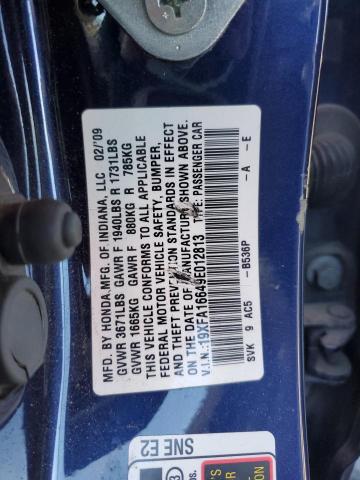 19XFA16649E012813 - 2009 HONDA CIVIC LX-S Կապույտ լուսանկար 12