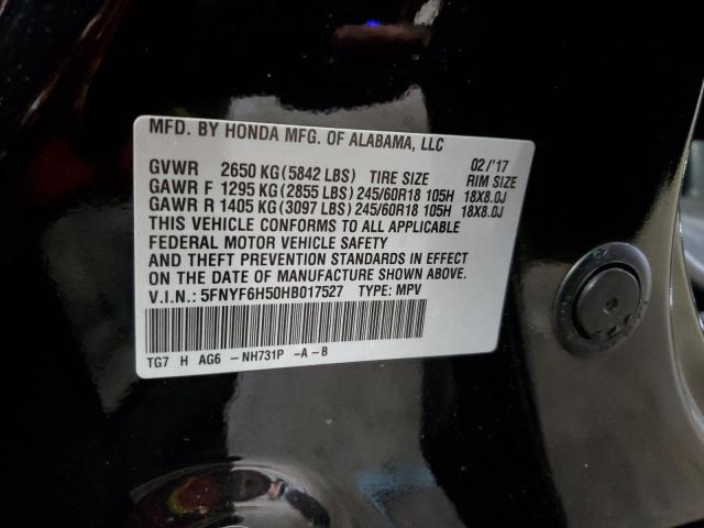 5FNYF6H50HB017527 - 2017 HONDA PILOT EXL أسود صورة 13