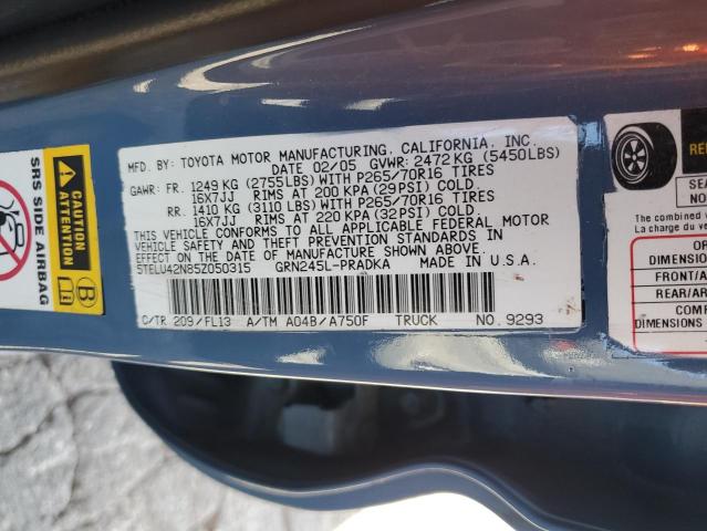5TELU42N85Z050315 - 2005 TOYOTA TACOMA DOUBLE CAB Niebieski zdjęcie 12