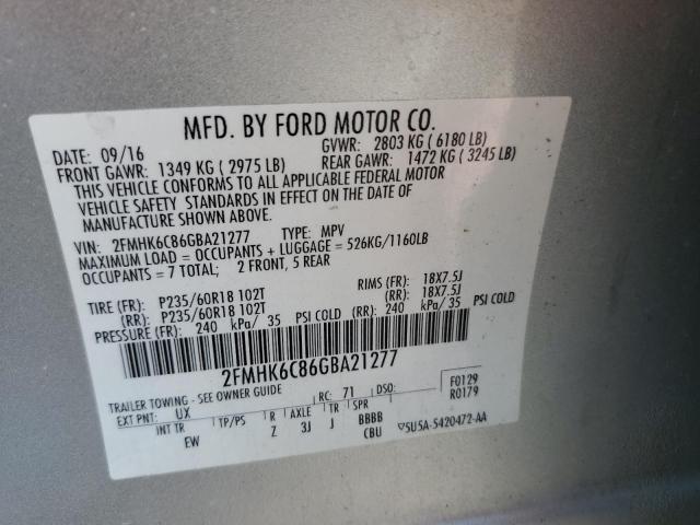 2FMHK6C86GBA21277 - 2016 FORD FLEX SEL SILVER photo 13