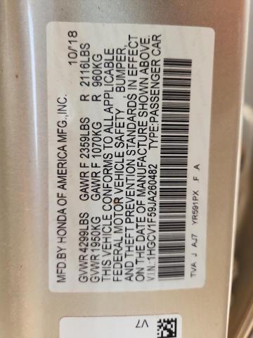 1HGCV1F59JA260482 - 2018 HONDA ACCORD EXL Алтын фото 12