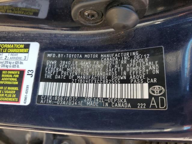 2T1BU4EEXCC882555 - 2012 TOYOTA COROLLA BASE Կապույտ լուսանկար 13