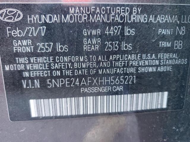 5NPE24AFXHH565221 - 2017 HYUNDAI SONATA SE CHARCOAL photo 12