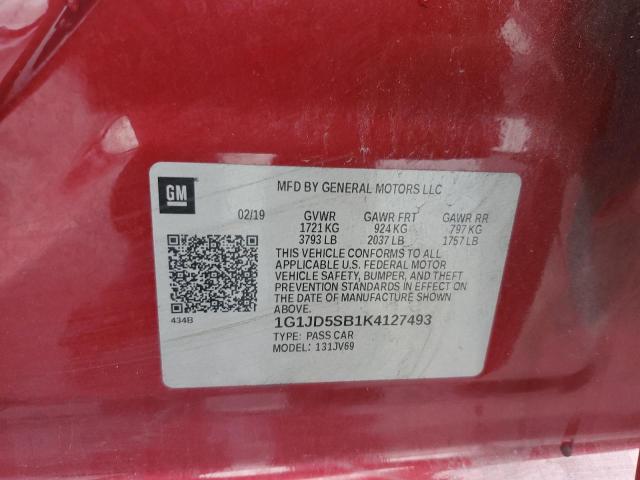 1G1JD5SB1K4127493 - 2019 CHEVROLET SONIC LT წითელი ფოტო 12