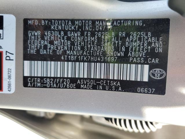 4T1BF1FK7HU431697 - 2017 TOYOTA CAMRY LE ბეჟი ფოტო 12