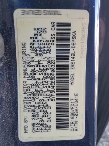 5YFBU4EE8DP083231 - 2013 TOYOTA COROLLA BASE أزرق صورة 12