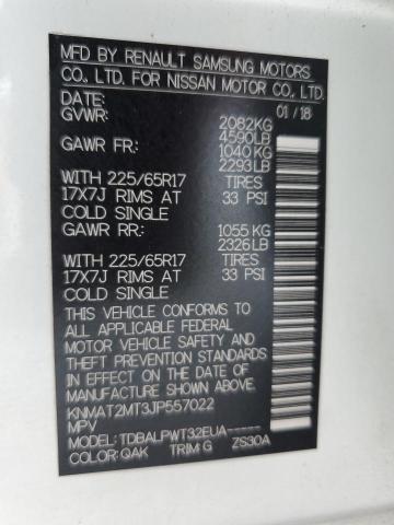 KNMAT2MT3JP557022 - 2018 NISSAN ROGUE S Білий фото 13