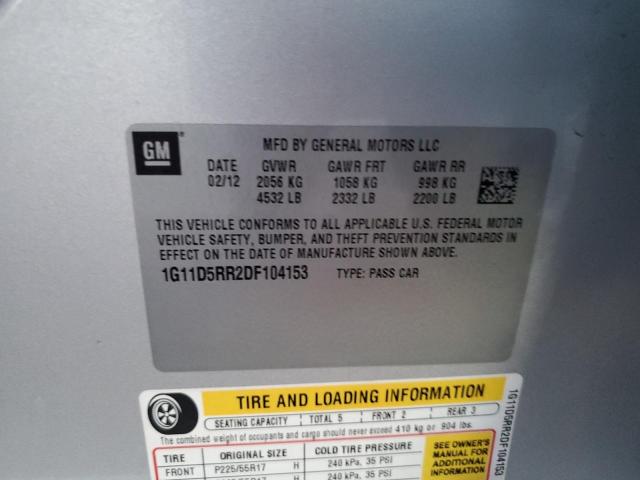 1G11D5RR2DF104153 - 2013 CHEVROLET MALIBU 1LT 银色 照片 12