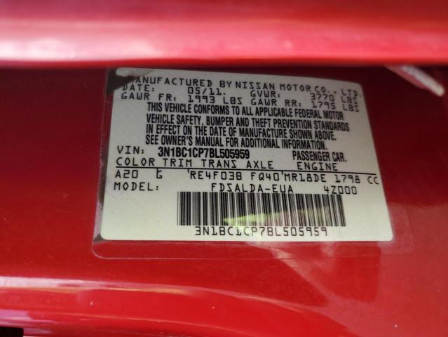 3N1BC1CP7BL505959 - 2011 NISSAN VERSA S RED photo 13
