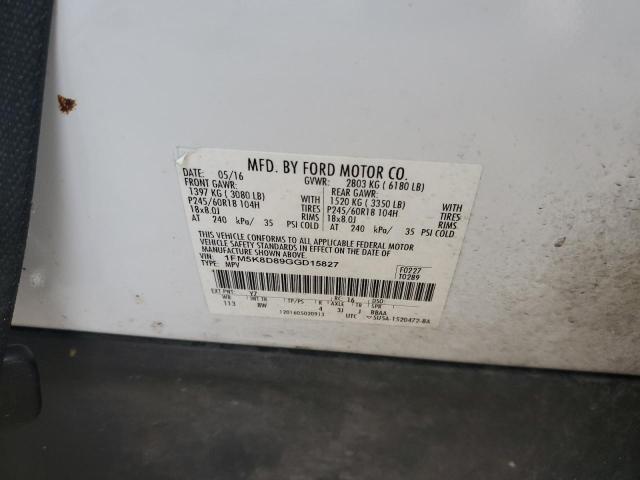 1FM5K8D89GGD15827 - 2016 FORD EXPLORER XLT თეთრი ფოტო 13