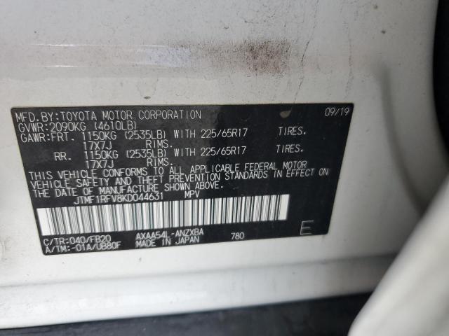 JTMF1RFV8KD044631 - 2019 TOYOTA RAV4 LE თეთრი ფოტო 12