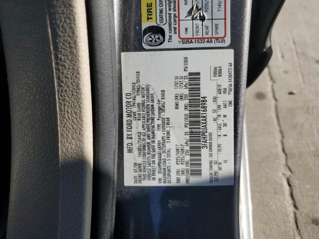 3FAHP0JAXAR168984 - 2010 FORD FUSION SEL GRAY photo 12