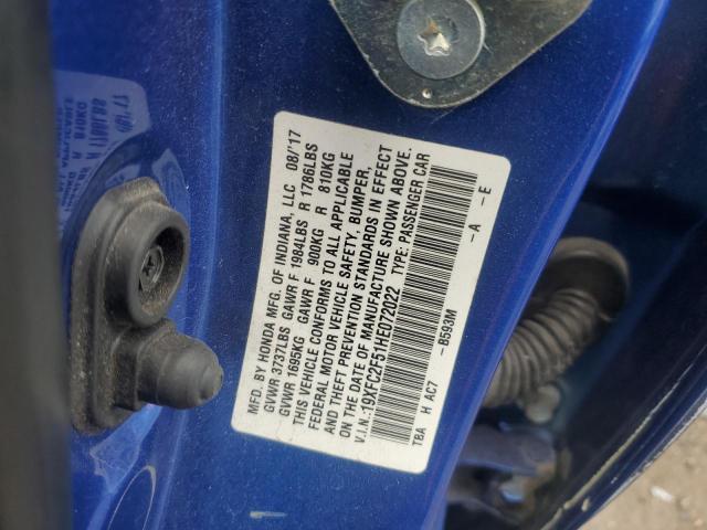 19XFC2F51HE072022 - 2017 HONDA CIVIC LX ლურჯი ფოტო 12