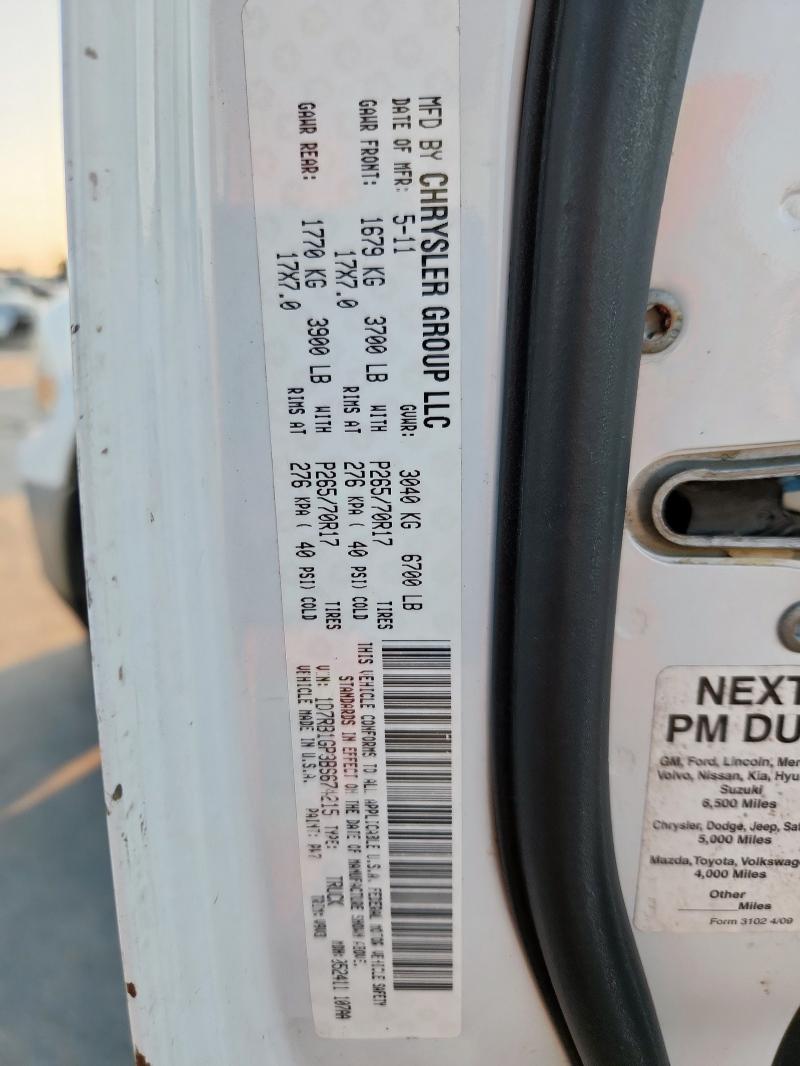 1D7RB1GP3BS674215 - 2011 DODGE RAM 1500 S WHITE photo 12