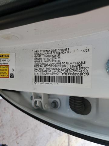 1HGCV1F51NA003547 - 2022 HONDA ACCORD EXL 白色 照片 12