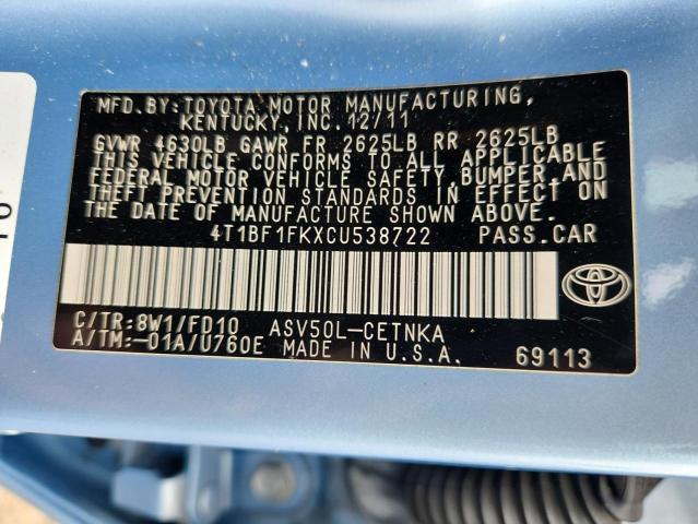 4T1BF1FKXCU538722 - 2012 TOYOTA CAMRY BASE BLUE photo 13