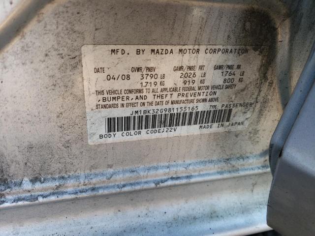 JM1BK32G981155165 - 2008 MAZDA 3 I SILVER photo 12