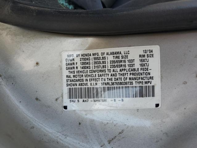 5FNRL38765B039735 - 2005 HONDA ODYSSEY EXL Silber Foto 14