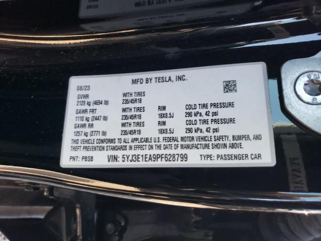 5YJ3E1EA9PF628799 - 2023 TESLA MODEL 3 შავი ფოტო 12