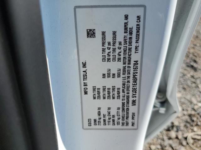 5YJ3E1EA6PF516784 - 2023 TESLA MODEL 3 白色 照片 13