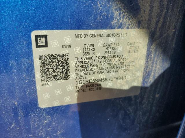 1G1BE5SM5K7136943 - 2019 CHEVROLET CRUZE LT 蓝色 照片 12