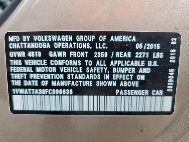1VWAT7A38FC096638 - 2015 VOLKSWAGEN PASSAT S BEIGE photo 12