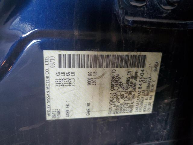1N4AA5APXAC845504 - 2010 NISSAN MAXIMA S BLUE photo 12