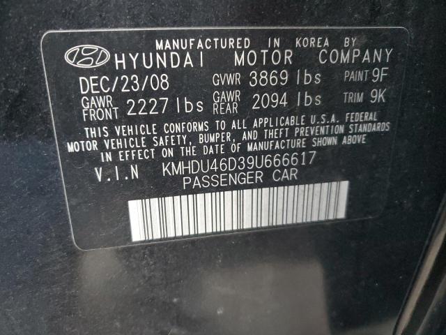 KMHDU46D39U666617 - 2009 HYUNDAI ELANTRA GLS BLACK photo 12