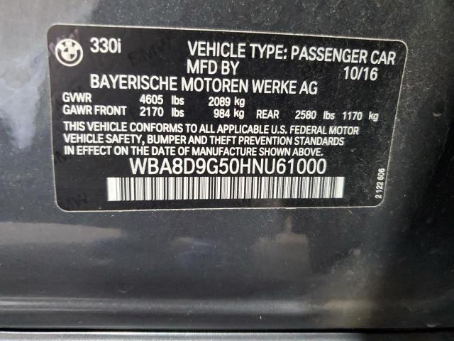 WBA8D9G50HNU61000 - 2017 BMW 330 XI GRAY photo 12