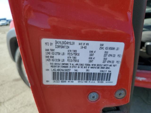 1J4GL48K24W160297 - 2004 JEEP LIBERTY SPORT 红色 照片 12