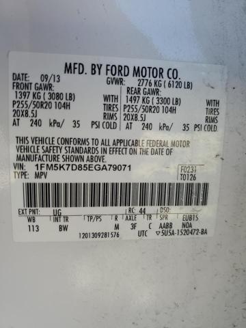 1FM5K7D85EGA79071 - 2014 FORD EXPLORER XLT WHITE photo 13