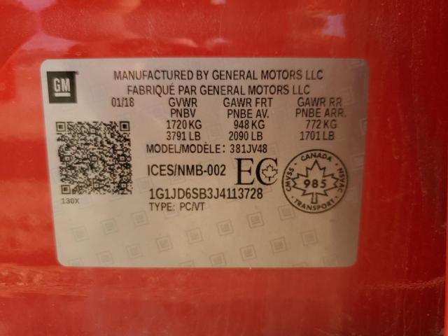 1G1JD6SB3J4113728 - 2018 CHEVROLET SONIC LT RED photo 13