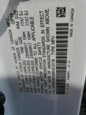 2HKRW6H30KH212118 - 2019 HONDA CR-V LX Ақ фото 13