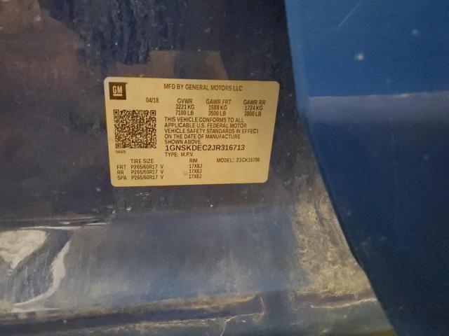 1GNSKDEC2JR316713 - 2018 CHEVROLET TAHOE POLICE Көк фото 13