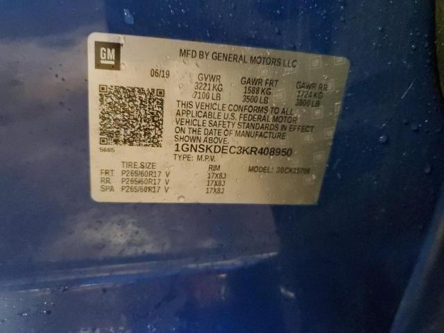 1GNSKDEC3KR408950 - 2019 CHEVROLET TAHOE POLICE BLUE photo 13