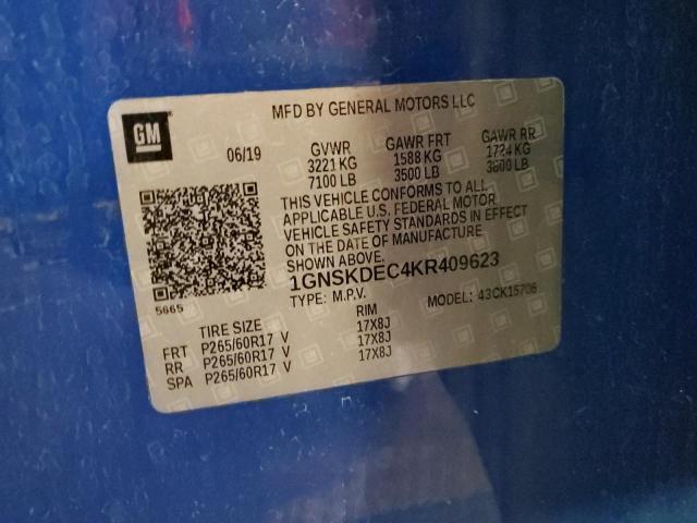 1GNSKDEC4KR409623 - 2019 CHEVROLET TAHOE POLICE Mavi fotoğraf 13