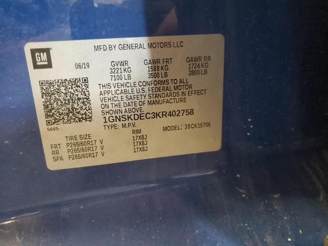 1GNSKDEC3KR402758 - 2019 CHEVROLET TAHOE POLICE Mavi fotoğraf 13