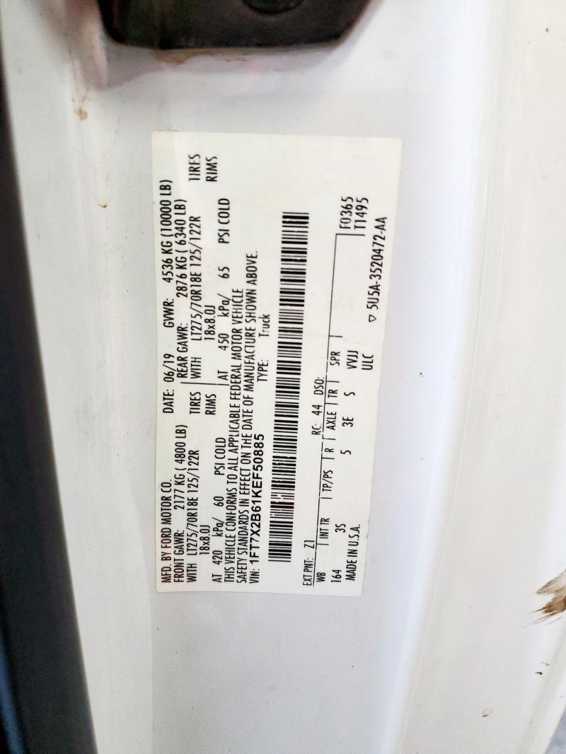 1FT7X2B61KEF50885 - 2019 FORD F250 SUPER DUTY თეთრი ფოტო 12